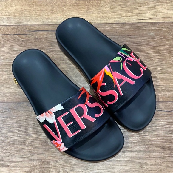 Versace FLORALMANIA Leather Slides - Picture 4 of 6